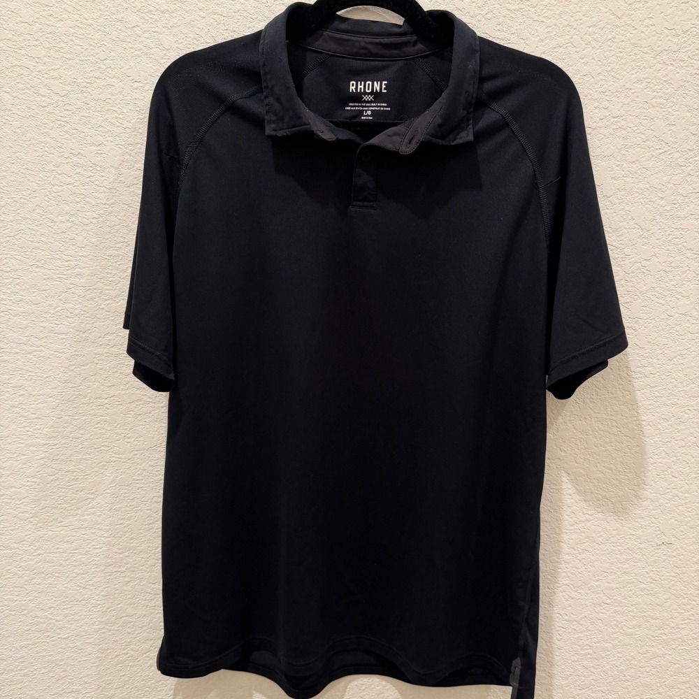 Rhone Delta Pique Polo Shirt Mens Large Black Short Sleeve Golf Activewear L